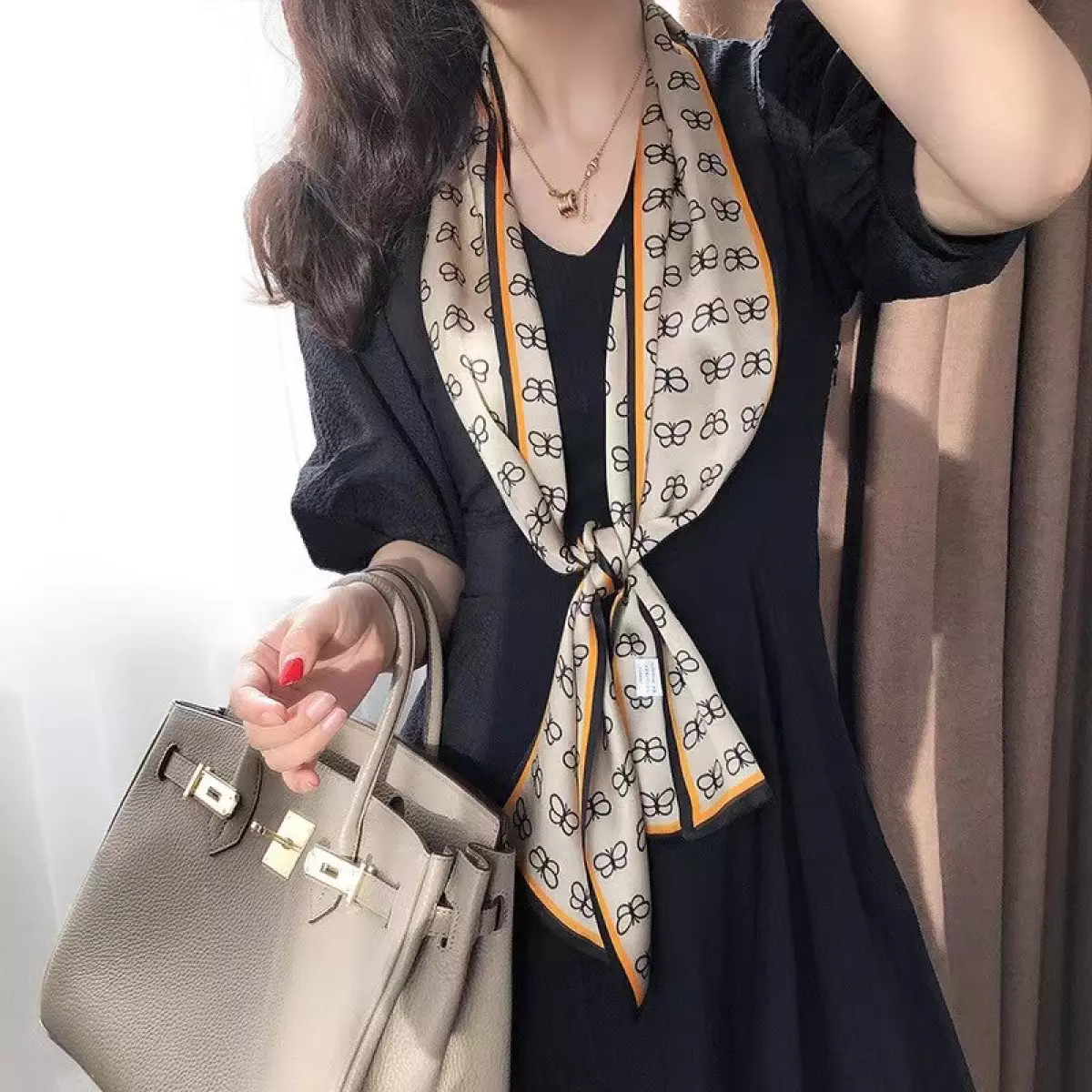 Khăn lụa khăn turban thắt túi thắt nơ, chữ nhật hàng cao cấp