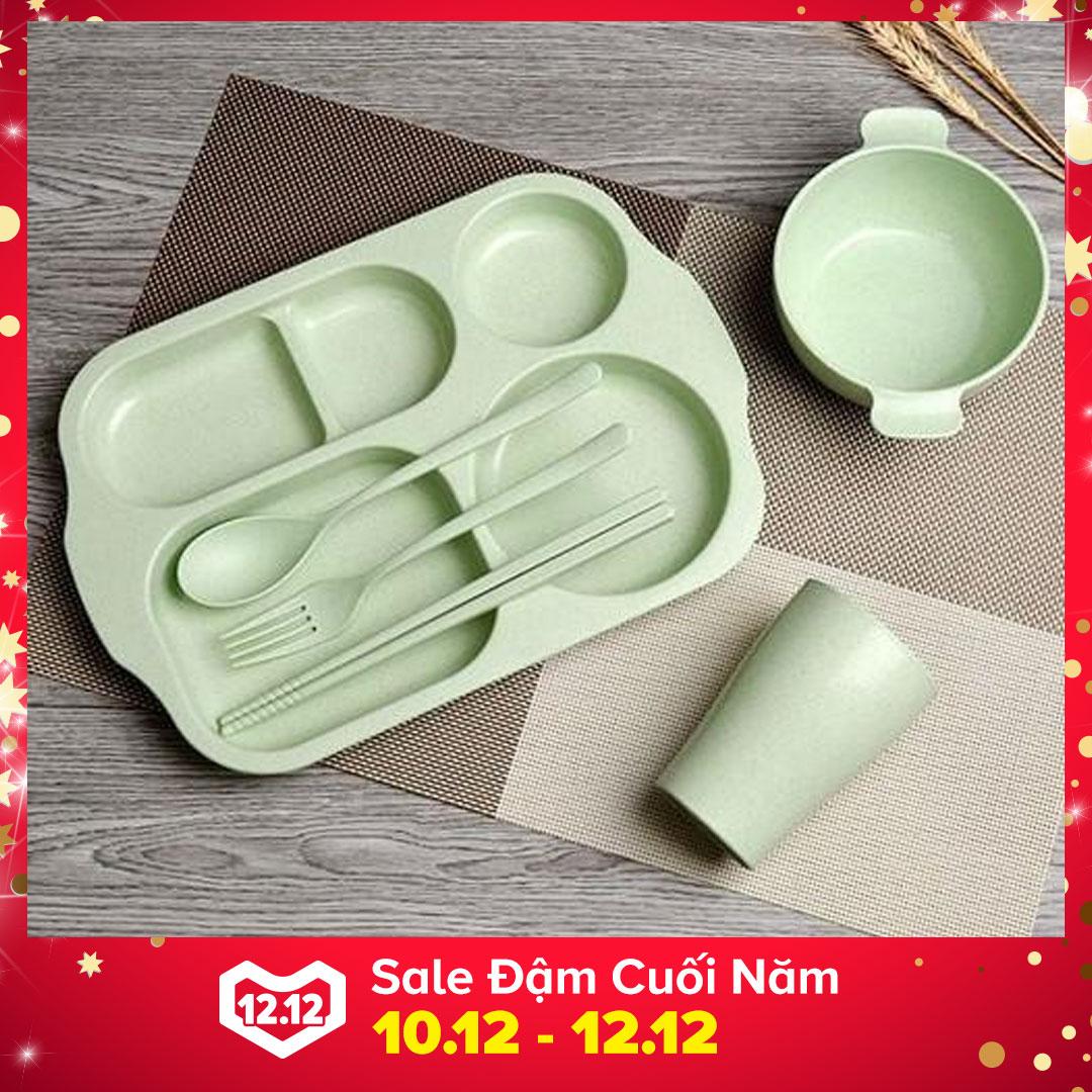Bộ bát ăn dặm lúa mạch kèm cốc, khay, bát ăn, thìa dĩa cho bé - gdhoac09