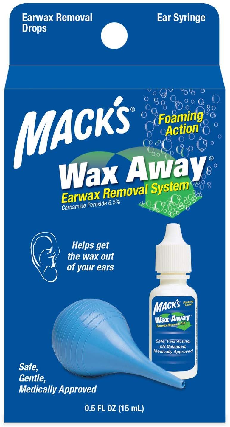 Bộ dụng cụ vệ sinh tai và tẩy rửa ráy tai Mack's Wax Away (Hộp gồm 1 lọ dung dịch + Bóng làm khô)