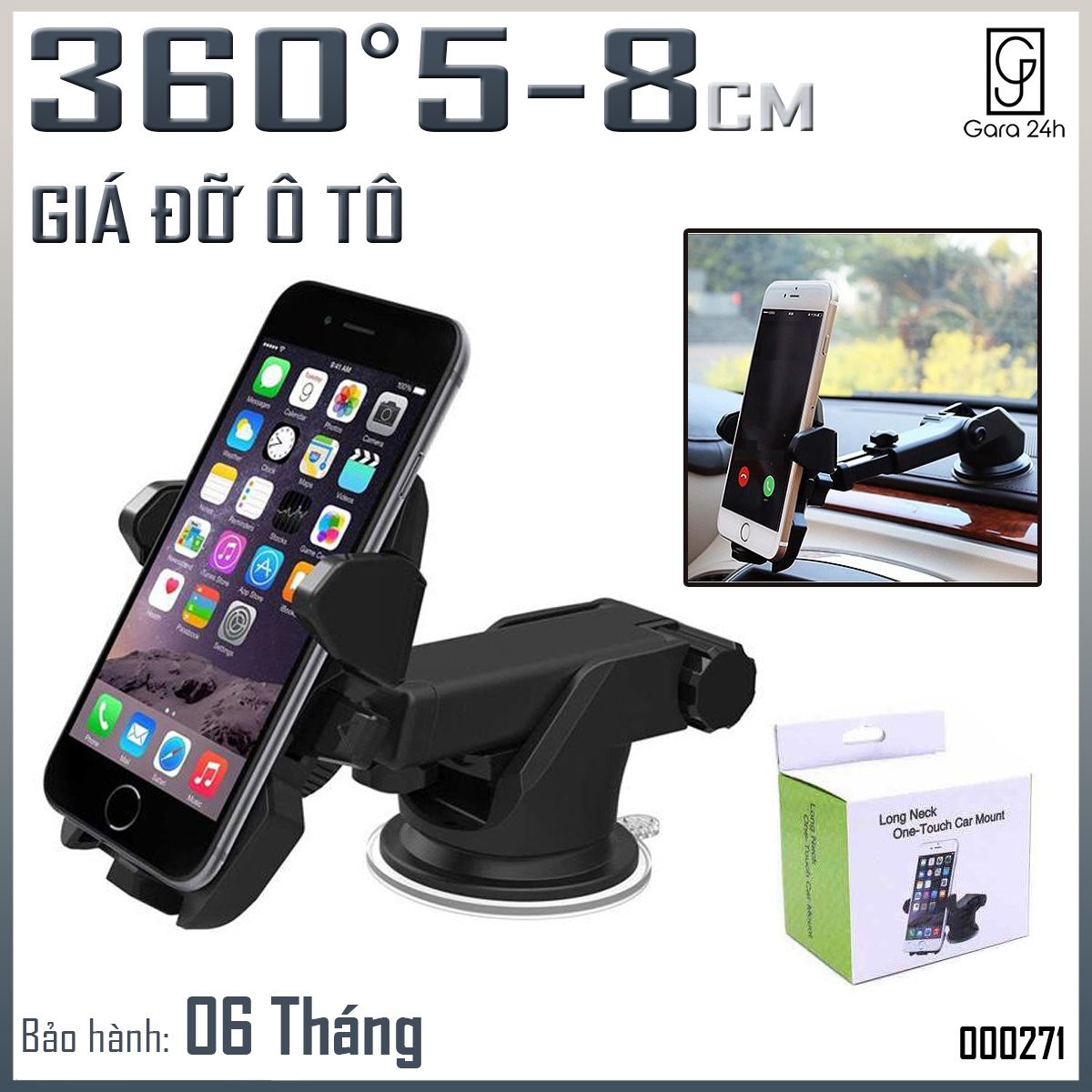 [HCM]Giá đỡ điện thoại ô tô giác hút chân không - Kẹp điện thoại ô tô thân kéo dài đế hít
