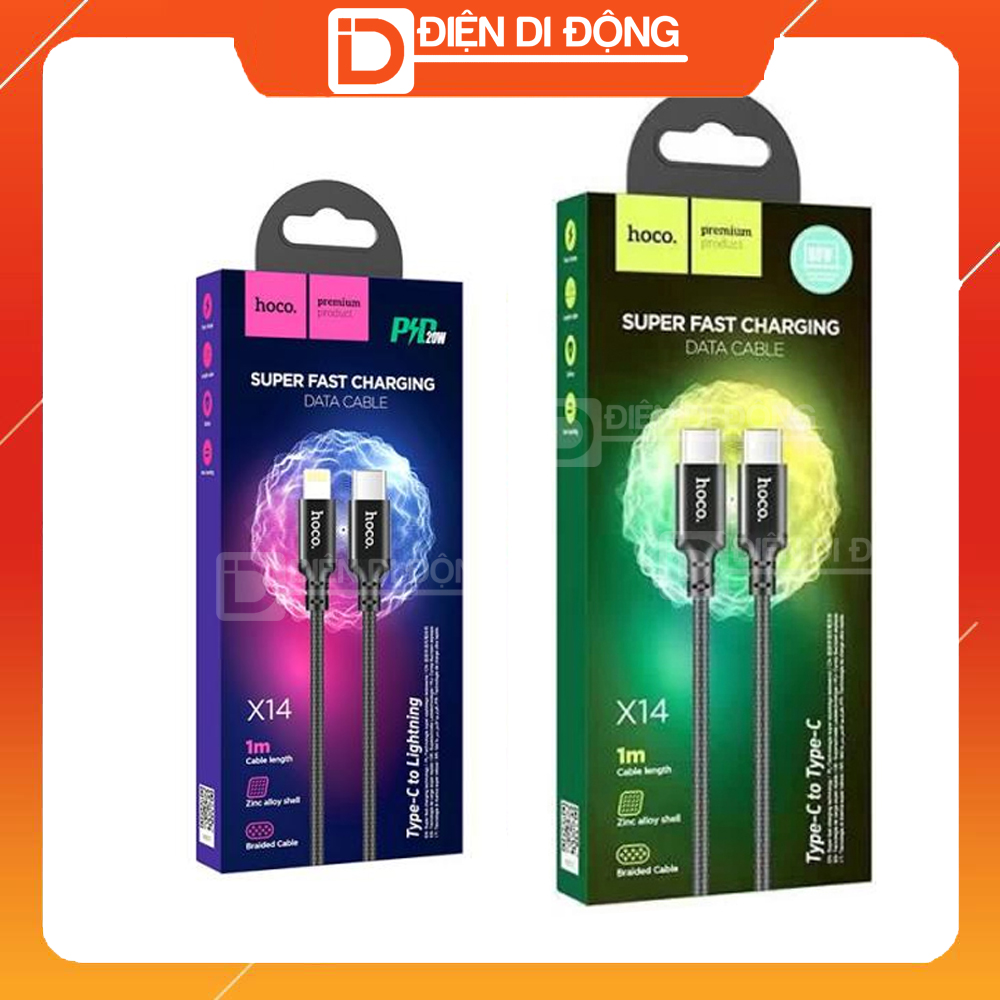 Cáp sạc Hoco X14 TypeC to Lightning và TypeC to TypeC dây bọc dù chống đứt PD20W có truyền dữ liệu nhanh dài 1M