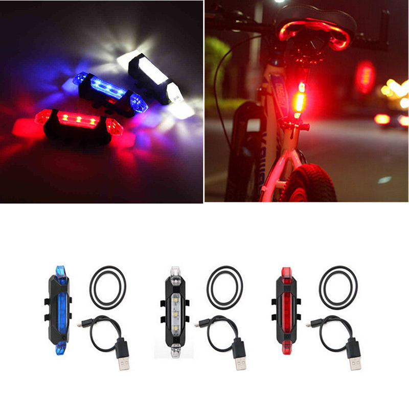 5 led đuôi xe đạp đạp xe usb có thể sạc lại đèn cảnh báo màu đỏ xe đạp an toàn phía sau xanh lam / đỏ / trắng