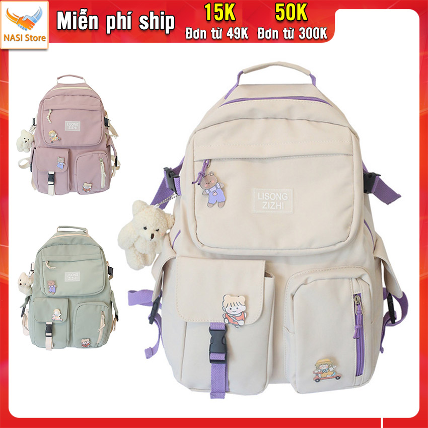 Balo nữ đi học B1036 NASI Store ba lô học sinh chất vải mềm cao cấp chắc chắn rộng rãi đựng được mọi loại sách vở ba lô nữ phong cách hàn quốc đi chơi du lịch