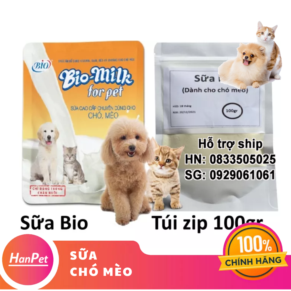 Hanpet - Sữa dinh dưỡng cho chó mèo Bio Milk gói 100g hàm lượng dinh dưỡng đậm đặc, dễ tiêu hoá và hấp thu