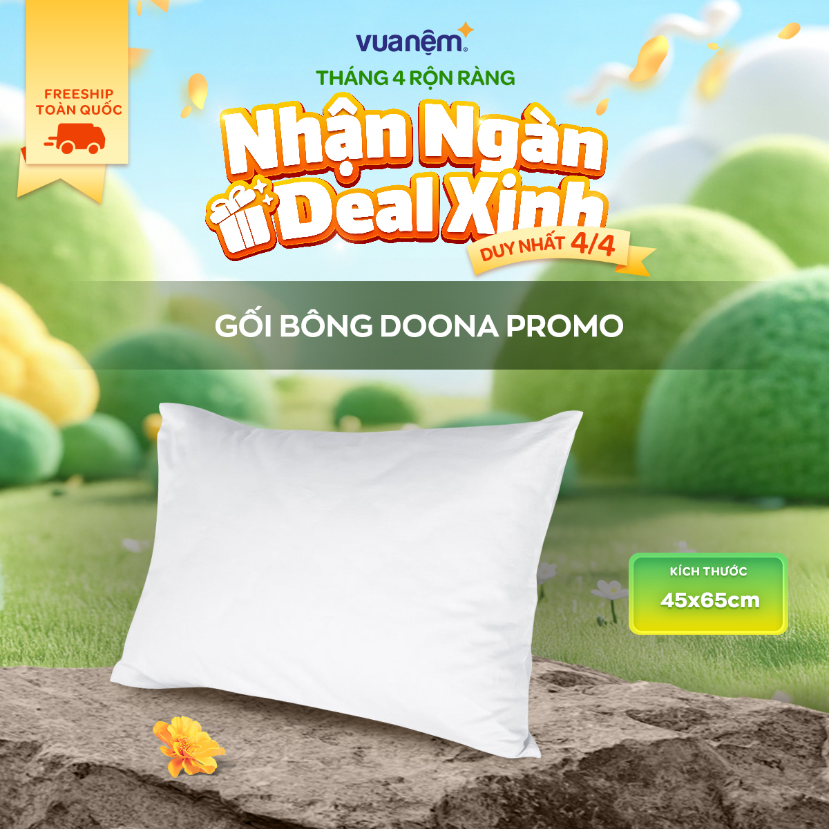 Gối bông Doona Promo 45x65cm nâng đỡ nhẹ nhàng êm ái, thoáng khí