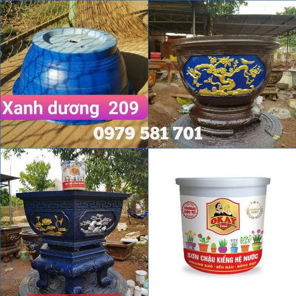 Sơn chậu kiểng màu xanh dương hệ nước lon 1kg