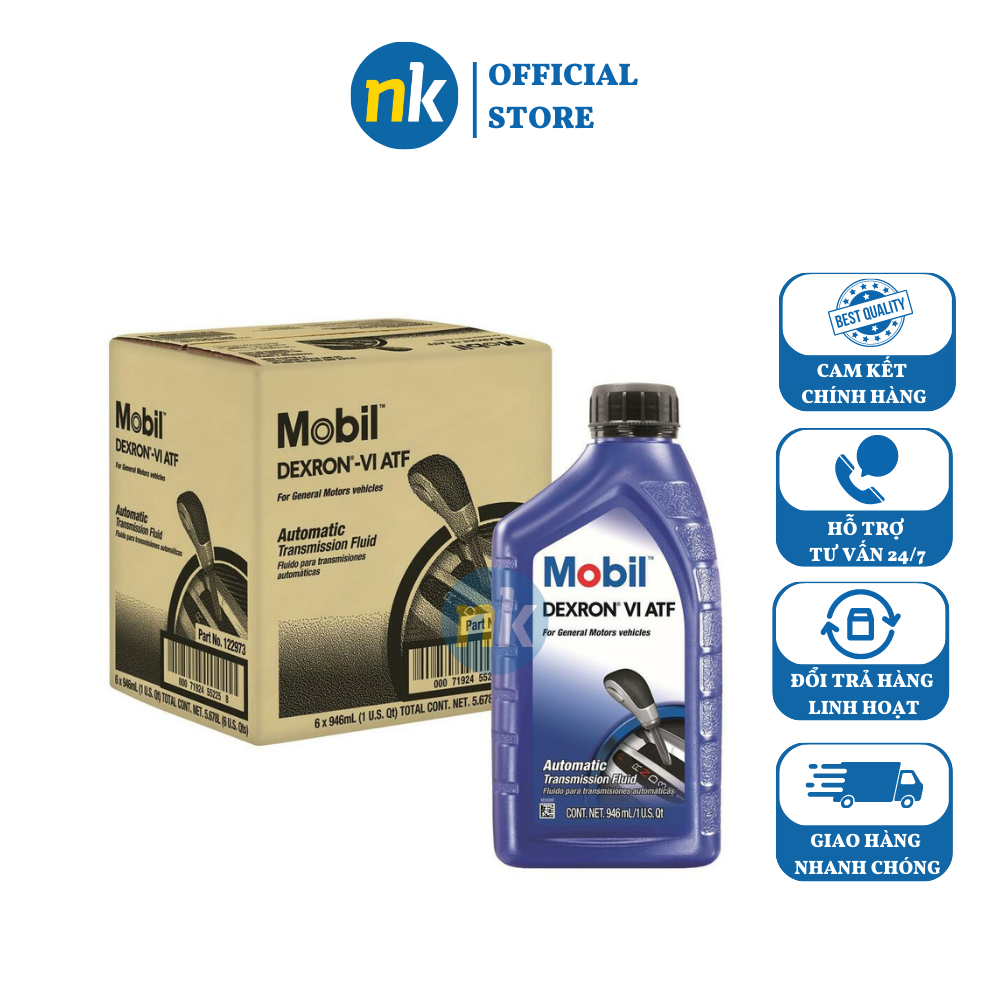 Combo thùng 6 chai dầu hộp số tự động cao cấp mobil dexron vi atf 1l usa 946ml