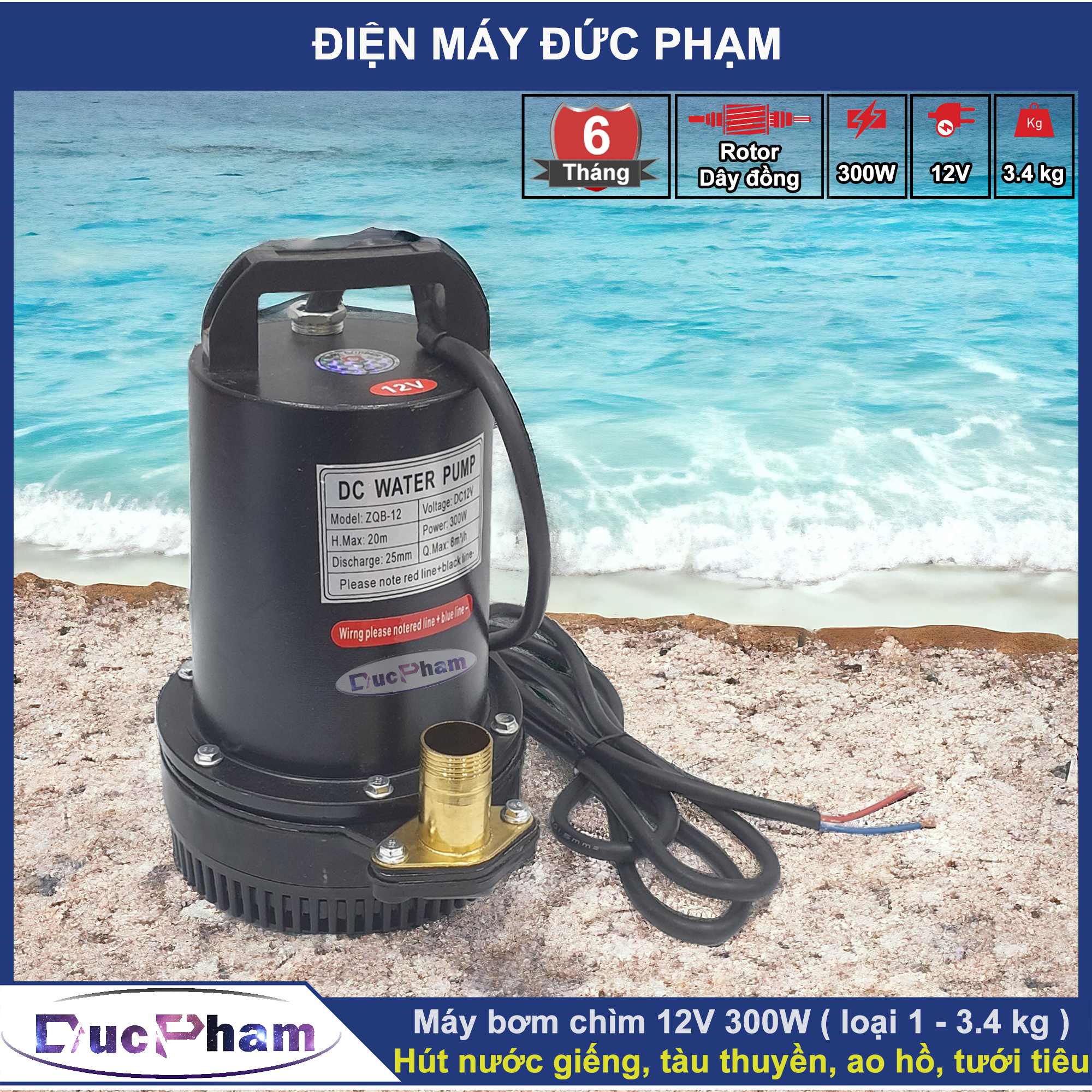 Máy bơm chìm 12V 300W Máy bơm tõm | Máy bơm nước thả chìm