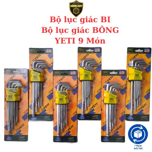 Bộ lục giác đầu bi 9 món, bộ lục giác đầu bông YETI đa năng, thép CR-V USA