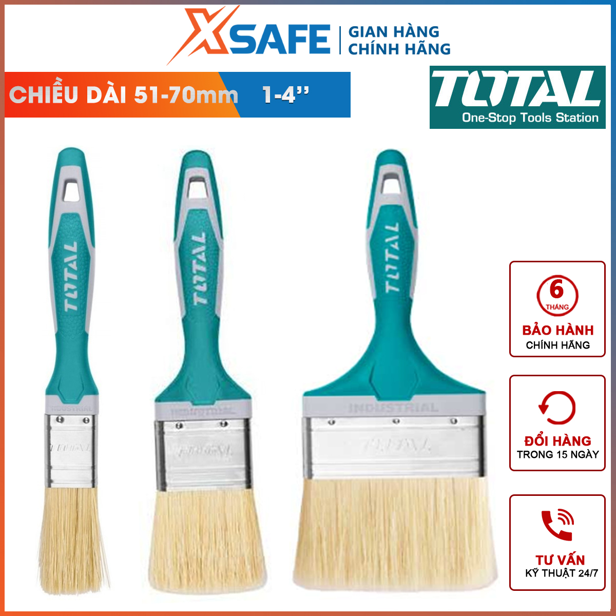 Cọ sơn total | chổi quét sơn chiều dài cọ 51 - 70mm bề rộng cọ 1inch - 4inch độ dày cọ 16 - 22mm
