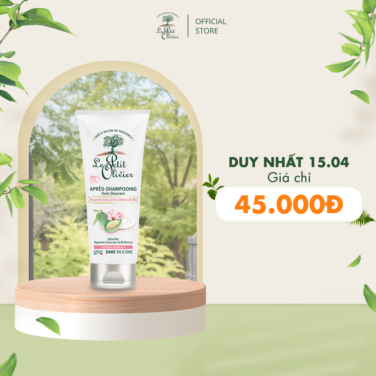 [date tháng 6/2023]Dầu Xả Dành Cho Tóc Le Petit Olivier Chiết Xuất Sữa Hạnh Nhân và Sữa Gạo 200ML