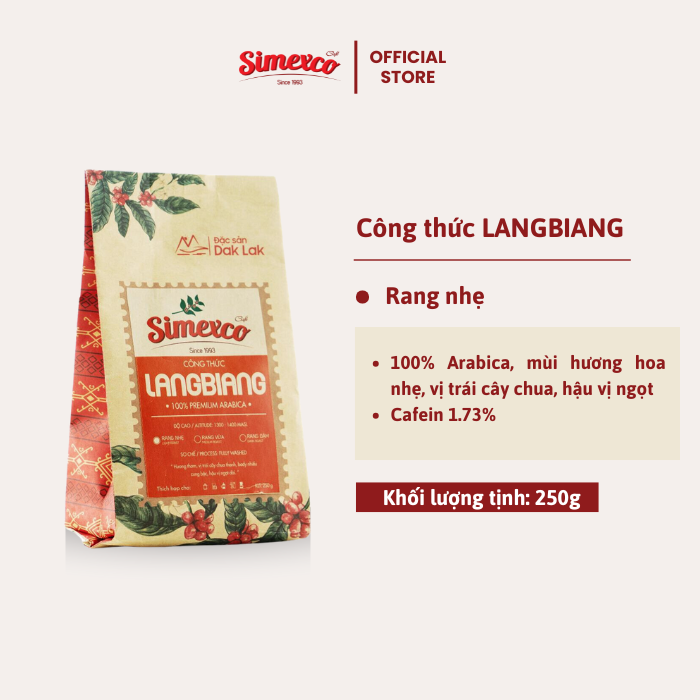 Cà phê rang mộc pha phin, pha máy, 100% Arabica nguyên chất, công thức Langbiang Simexco