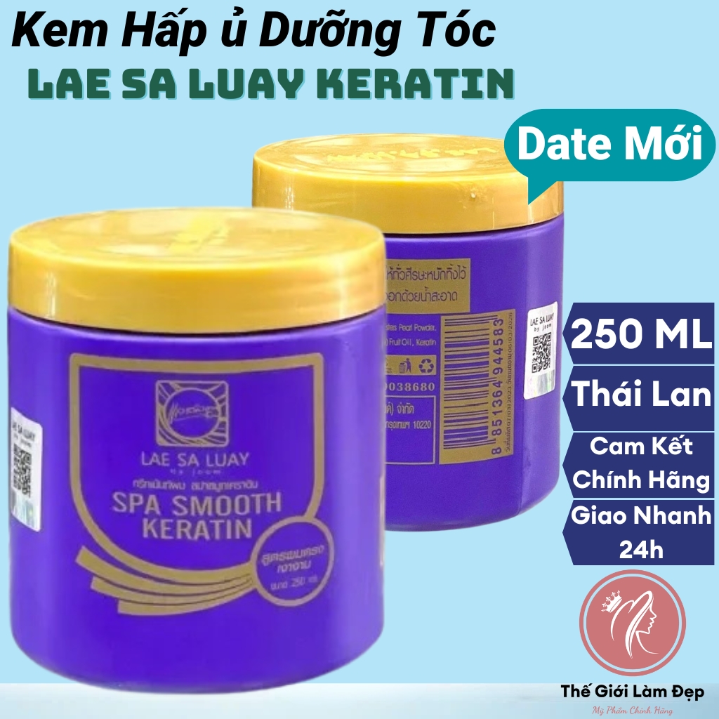  Kem ủ hấp dầu dưỡng keratin xả phục hồi mặt nạ tóc mềm mượt lạnh collagen hair mask treatments Lae Sa Luay lụa spa smooth Thái Lan 250gram,gel u duong phục hồi chăm sóc phục liệu làm dày kích mọc tóc khô uốn nát hư tổn chuyên sâu thơm lâu-Thế Giới Làm Đẹp 