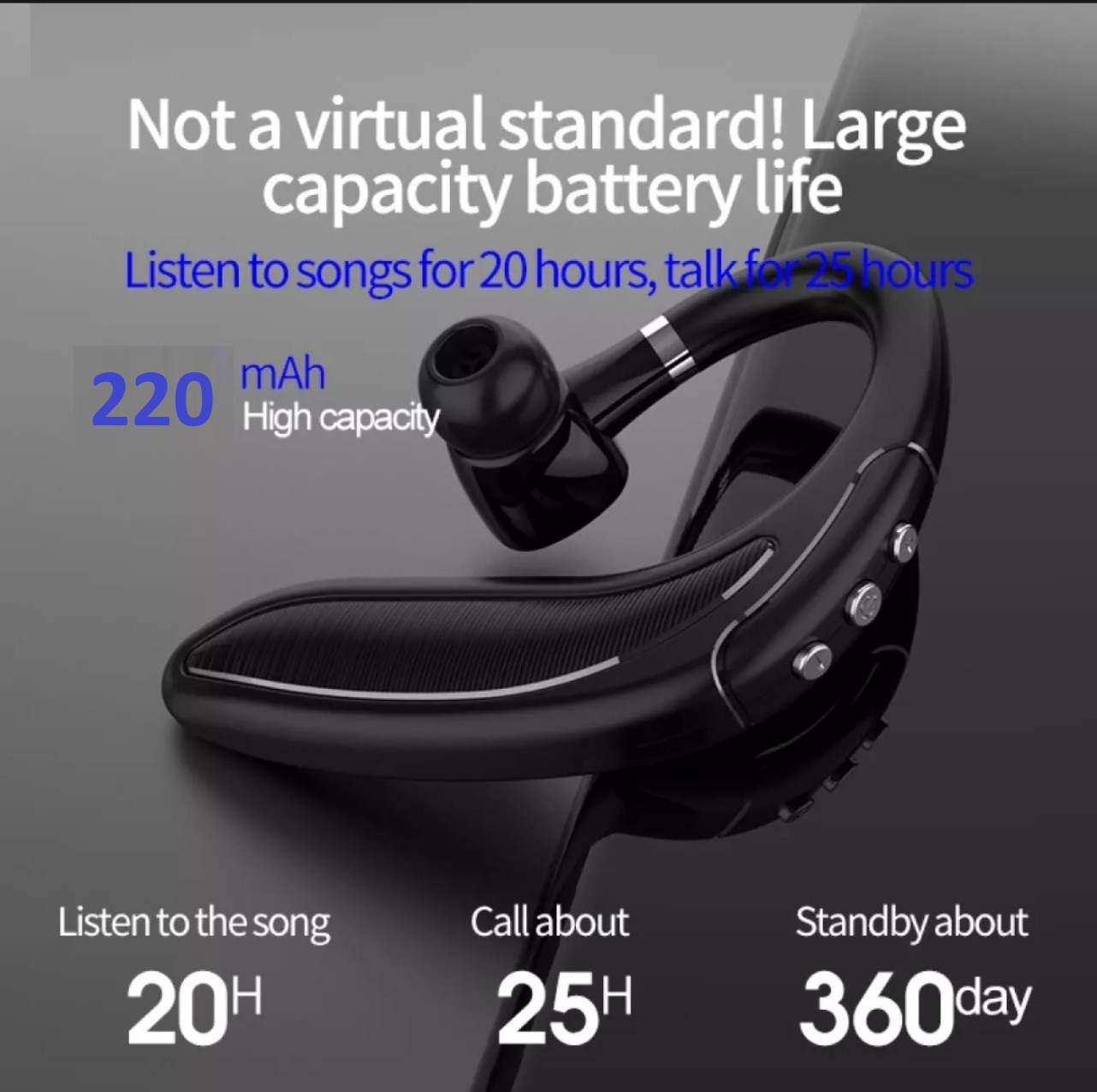 Tai nghe Bluetooth 5.0, tai nghe không dây HMB-18, kết nối 2 điện thoại,  xoay 180 độ, pin 220mAh, nghe nhạc  20 giờ, đàm thoại 25 giờ, tặng kèm tai nghe phụ.