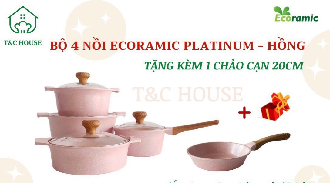 Bộ 4 nồi đáy từ ecoramic cao cấp chính hãng_hồng phấn