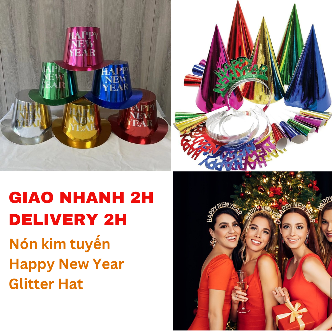 Nón kim tuyến happy new year nhiều mẫu - happy new year glitter hat cbhp05