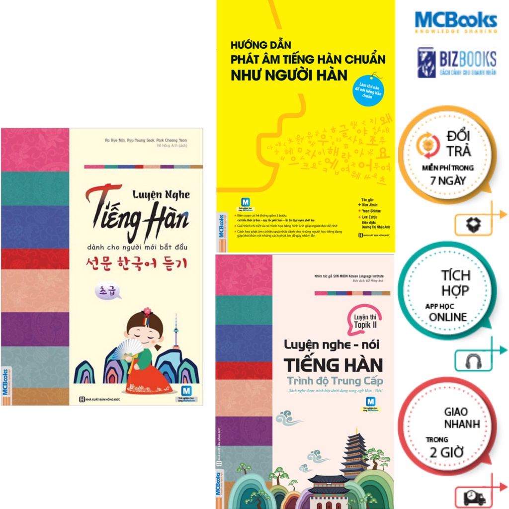 Sách - Combo Hướng dẫn phát âm tiếng Hàn chuẩn - Luyện nghe tiếng Hàn trình độ cho người mới bắt đầu và trung cấp - McBooks
