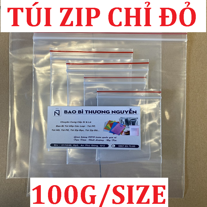 100GRAM Túi Zipper Chỉ  Viền Đỏ, Đựng linh kiện điện tử, Đủ SIZE, Túi Zip lock an toàn tiện dụng, BAO BÌ TÚI 379