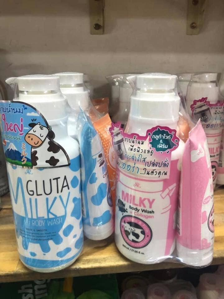 Sữa tắm dưỡng trắng da bò Milky Gluta tặng kèm 1 sữa rửa mặt bò 190g