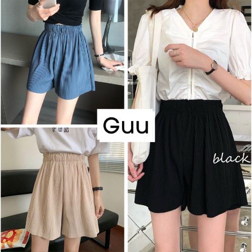 Quần short nữ trơn xếp ly vải tăm qc Quần đùi cạp chun mặc ở nhà hay đi chơi đều xinh GUU