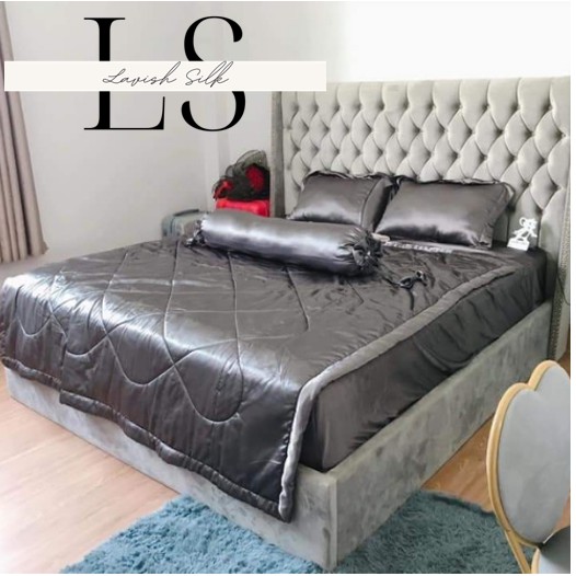 Trọn Bộ 4 món ga gối cao cấp  Lavish Silk có quà tặng kèm  - Xám Đậm