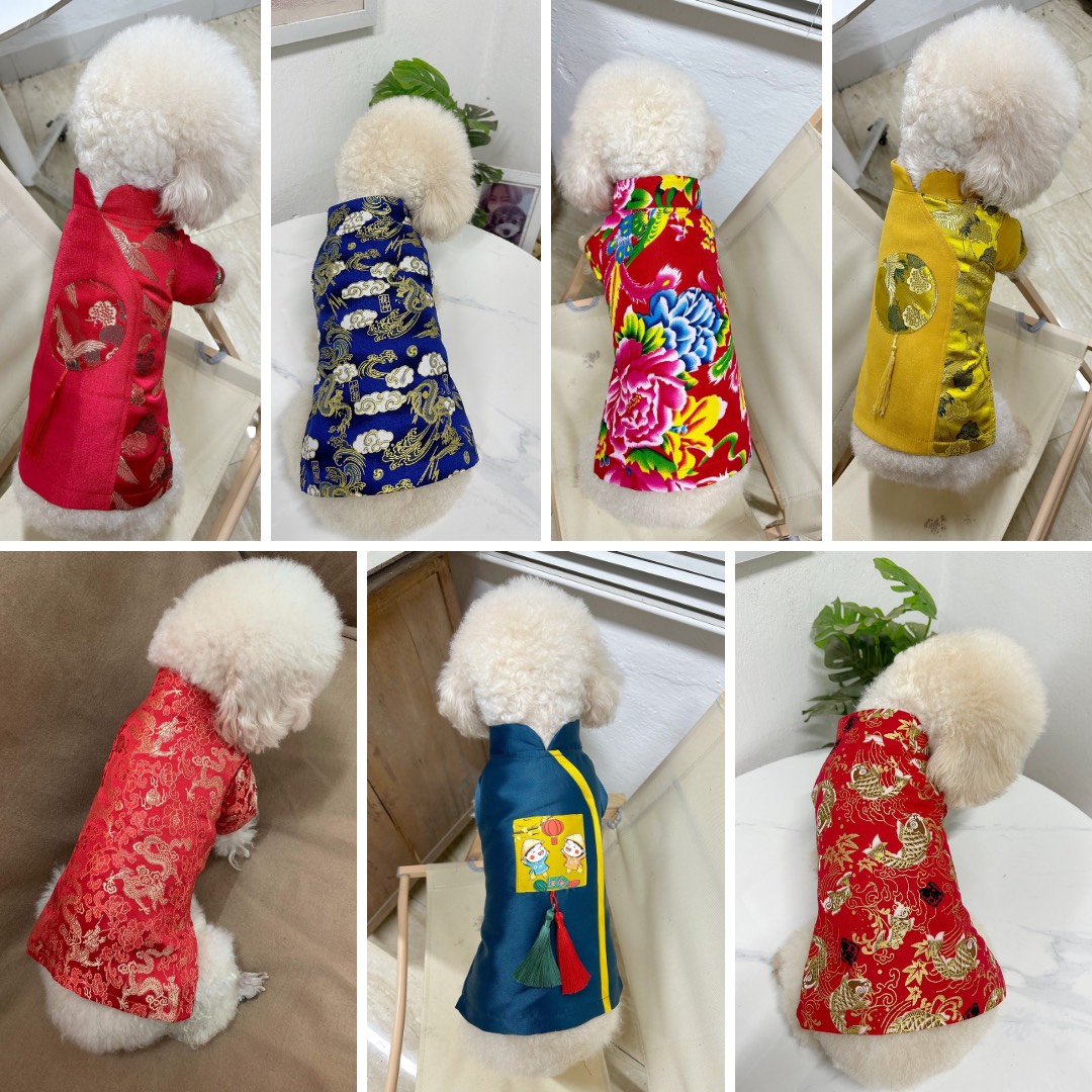 Áo dài Tết gấm rồng cho chó mèo