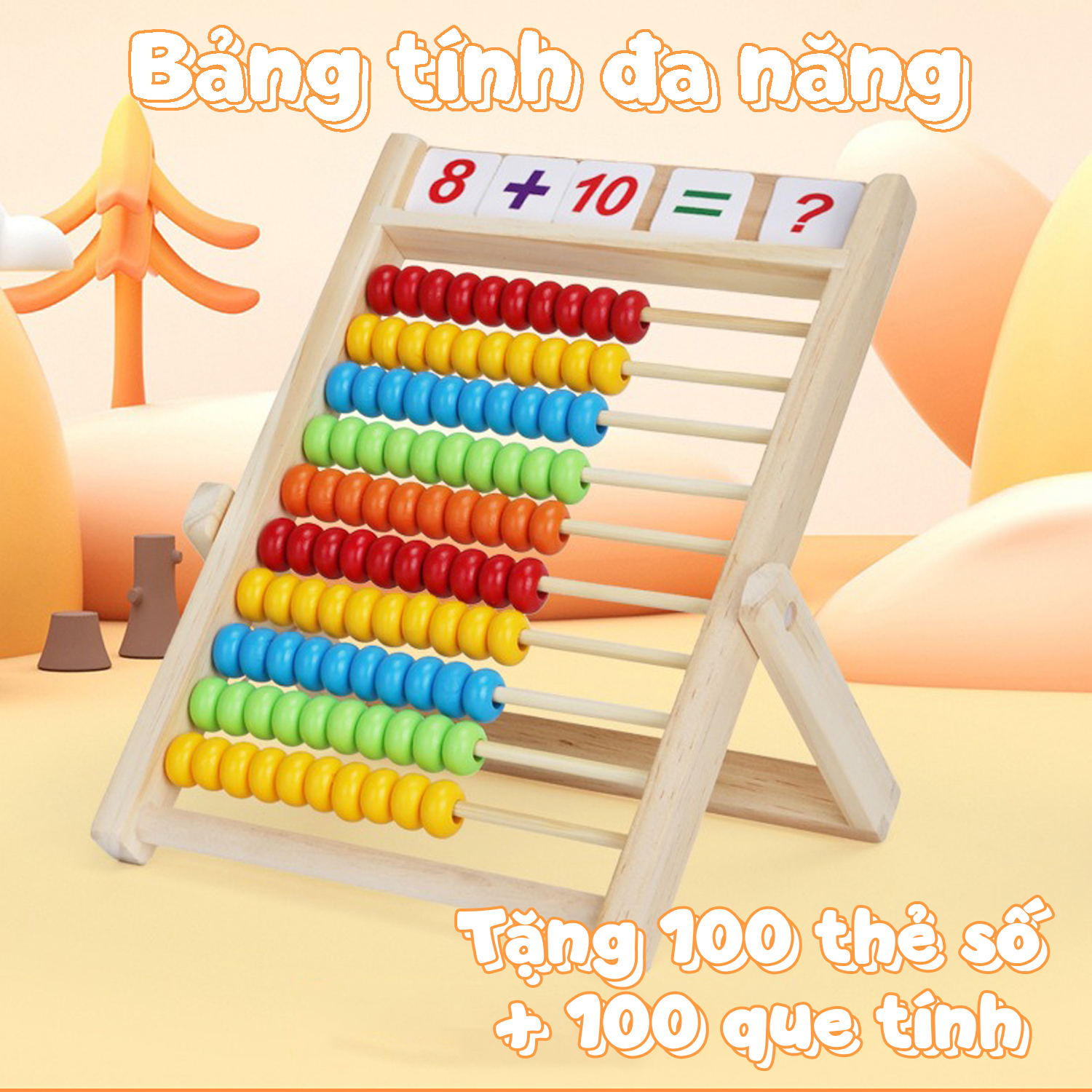 Bảng tính thông minh tặng kèm 100 thẻ số, 100 que tính nhiều màu -Edukids đồ chơi giáo dục cho bé