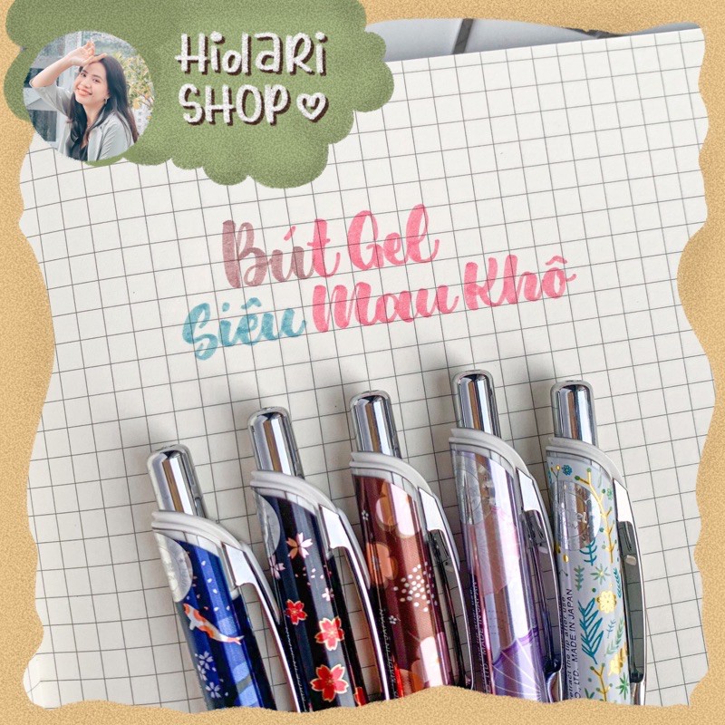 Bút gel siêu nhanh khô pentel energel kawaii | limited edition | floral & japan icon | mực xanh | 0.5mm // hidari