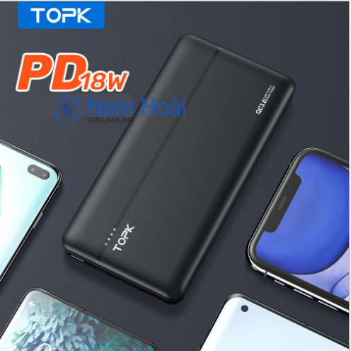 [HCM]Tặng Cáp Sạc | Sạc Dự Phòng TOPK I1015P 10000MAh 18W Sạc Nhanh QC3.0 & PD 3.0 Có Đèn Led báo Dung Lượng 2 Đầu Ra & 2 Đầu Vào Tiện Lợi