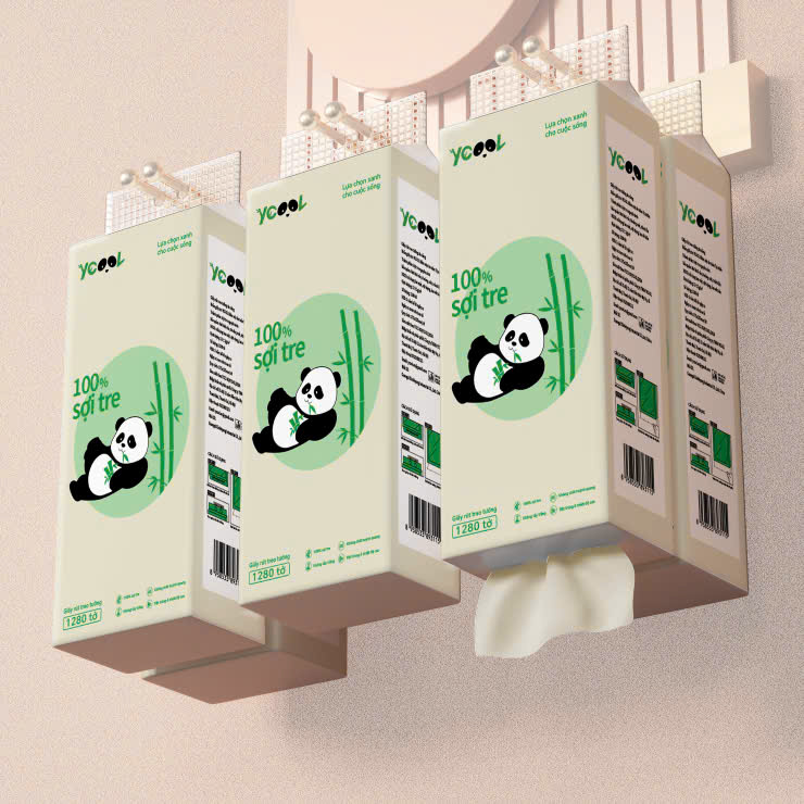 [Thùng 6 bịch] Giấy rút treo tường đa năng YCOOL 1280 tờ/ bịch, làm từ bột tre nguyên sinh không tấy trắng