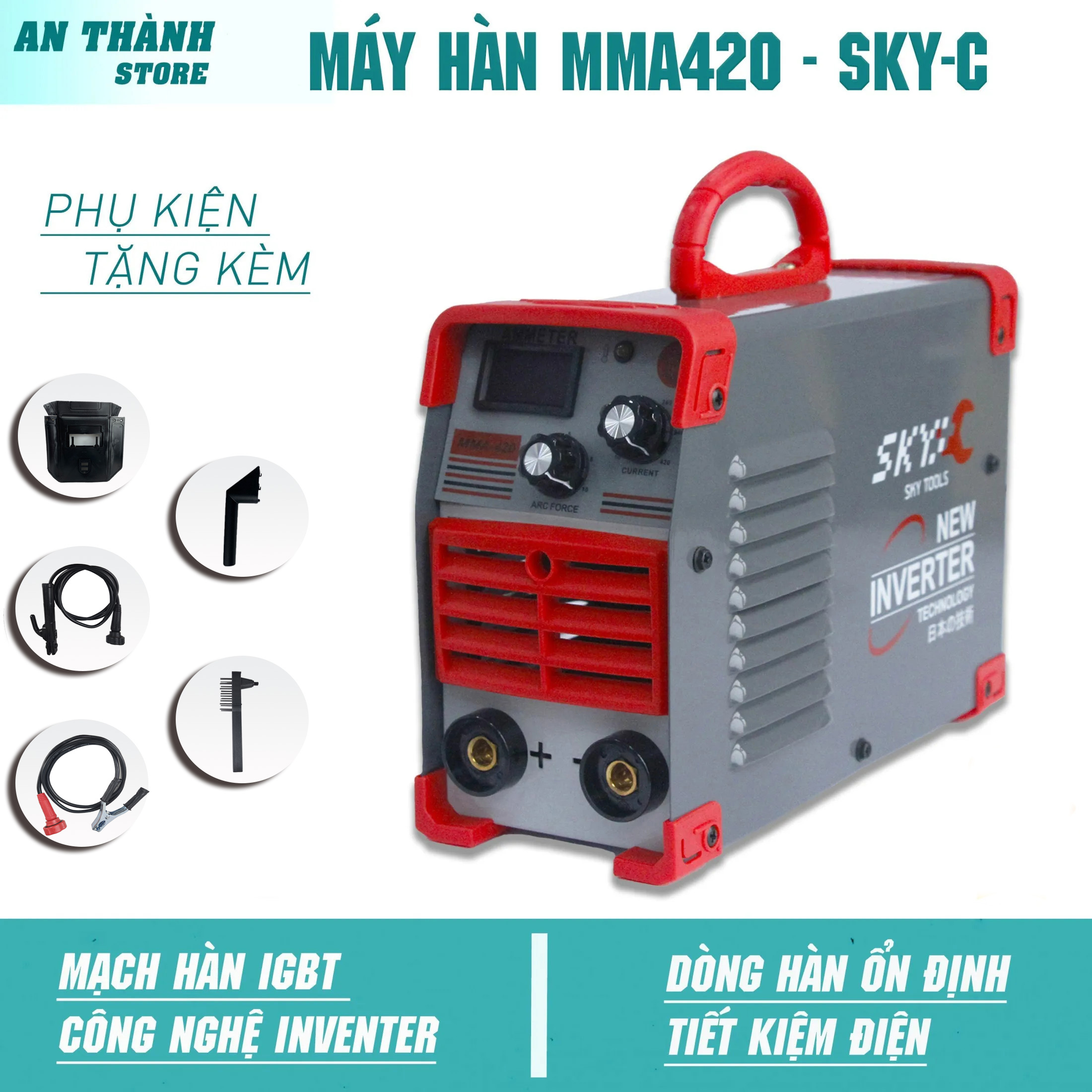 Máy hàn điện tử mini MMA420 SKY full phụ kiện và 20 que hàn , Máy hàn hồ quang kéo que 2.5 lõi đồng 