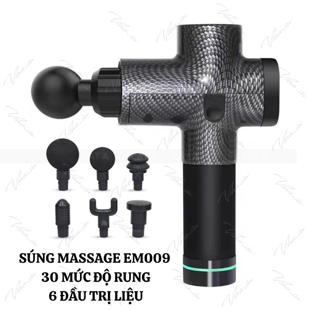 SÚNG MASSAGE GUN CẦM TAY - MÁY MASSAGE TRỊ LIỆU EM009 6 ĐẦU MASSAGE 30 MỨC ĐỘ RUNG