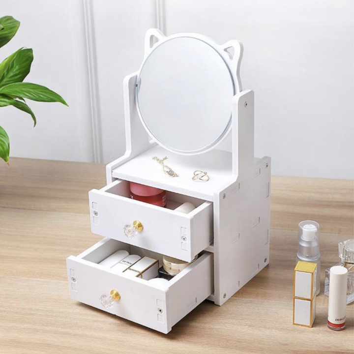 Kệ gương tai thỏ đựng mỹ phẩm 2 tầng