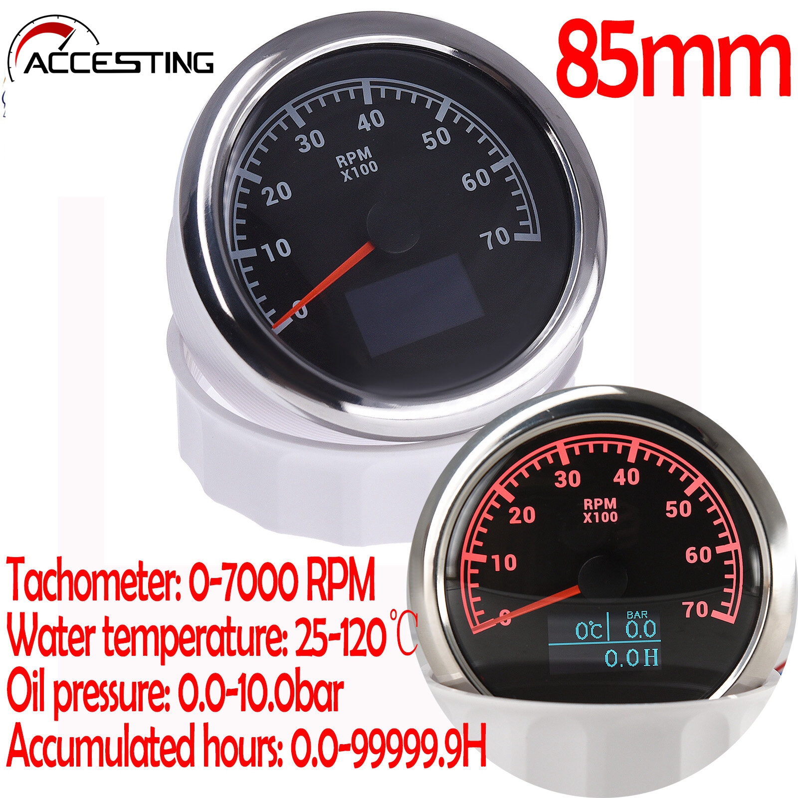Đồng hồ đo tốc độ 3 trong 1 chống nước 85mm đồng hồ đo tốc độ 0-7000 vòng/phút đồng hồ đo áp suất dầu nhiệt độ nước led đồng hồ đo áp suất dầu cho xe thuyền đồng hồ đo nhiệt độ nước đồng hồ đo áp suất dầu