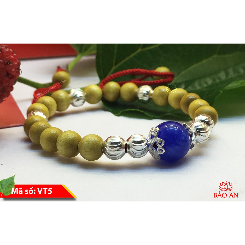 Vòng dâu tằm cho bé trai đính đá phong thủy và bạc – mã số vt5