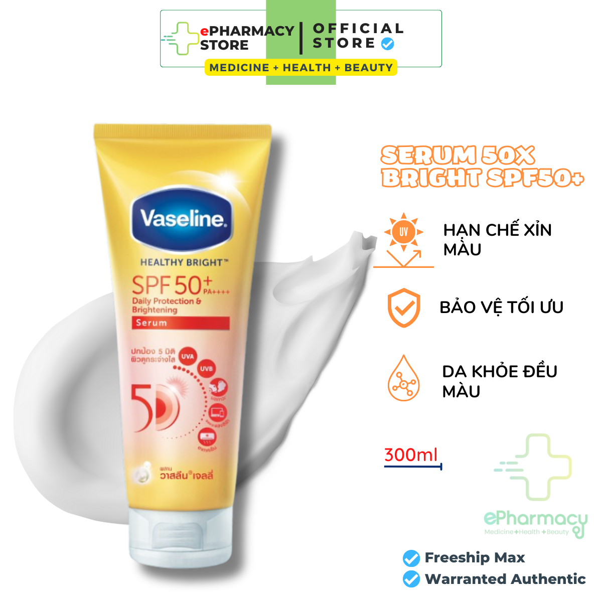 Serum chống nắng vaseline 50x - tinh chất dưỡng thể vaseline spf 50+