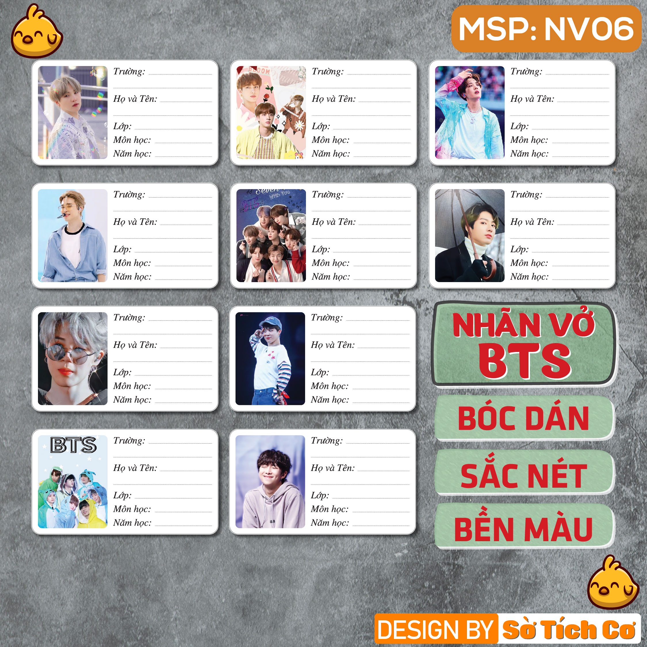 Combo 10 nhãn vở bts - nhãn dán vở - nhãn dán sách - nhãn dán tập msp: nv06