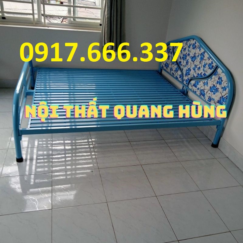 Giường sắt 1m8x2m màu xanh óng tròn