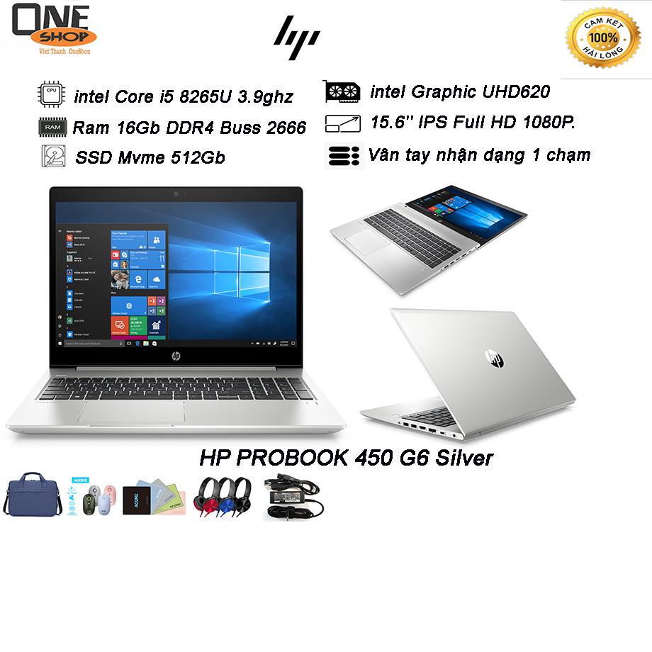 Laptop hp probook 450 g6 core i5 8265u/ ram 16gb/ ssd 512gb/ màn hình tràn viền, vân tay 1 chạm .