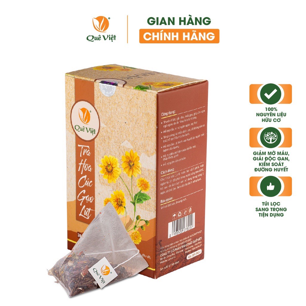 Trà Hoa Cúc gạo lứt Quê Việt thanh nhiệt, ngủ ngon,điều hòa huyết áp 600gr