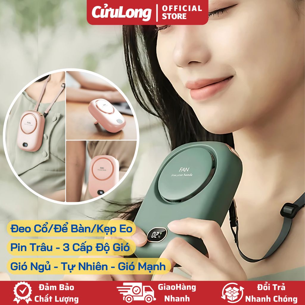  Quạt Mini Cầm Tay Đeo Cổ  3 Tốc Độ - Đeo Thắt Lưng Gió Siêu Mát Pin Siêu Mạnh Quạt Sạc Tích Điện Có Dây Treo Cổ Đeo Lưng Quần 