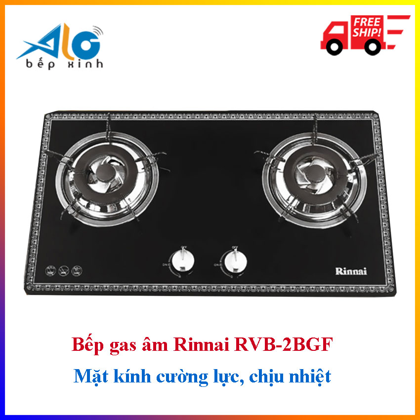 Bếp gas âm Rinnai RVB-2BGF - 2BGF - Alo Bếp Xinh - Sang trọng - siêu bền - đầu đốt bằng đồng - lửa xanh