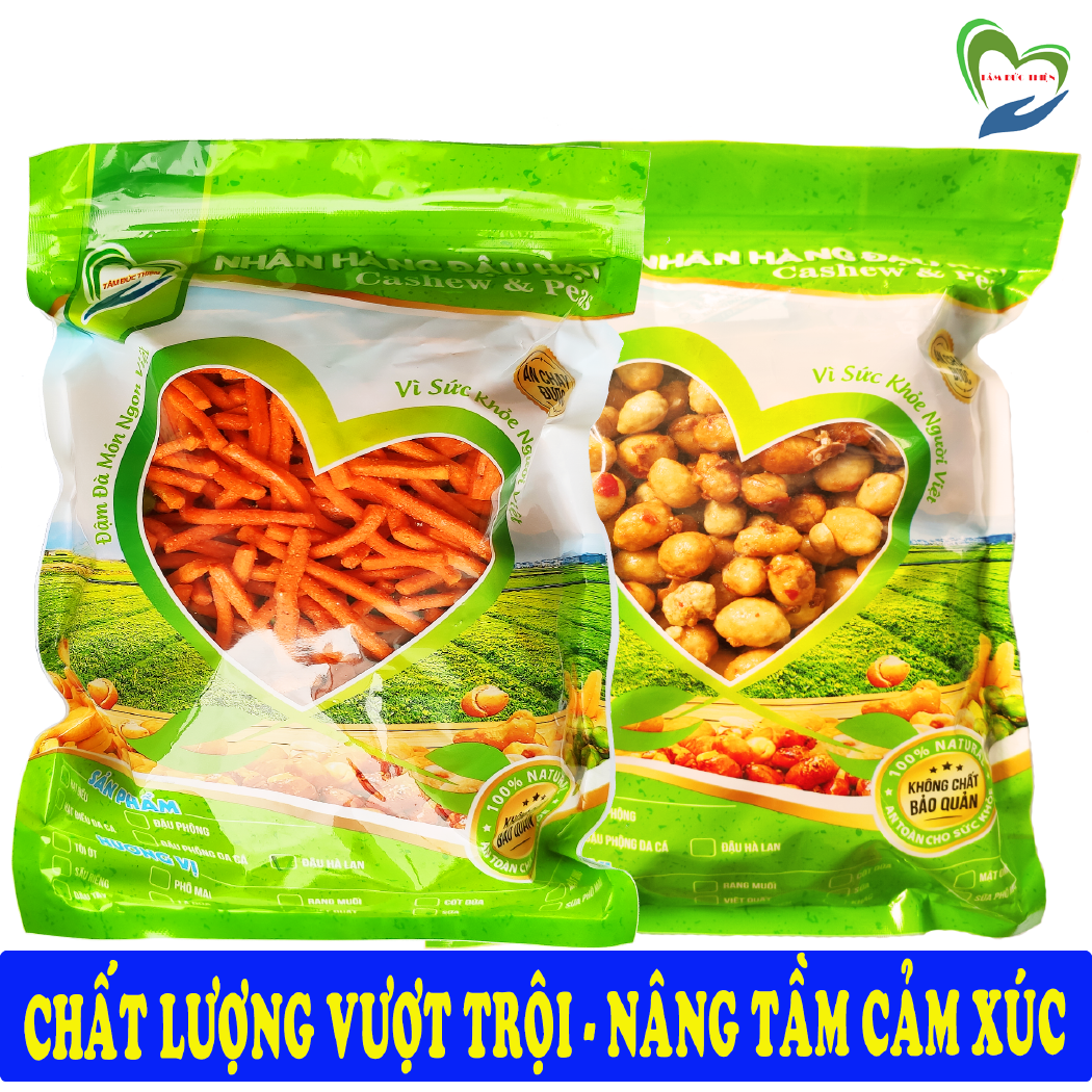 Combo 2 Túi ZIP 2 Vị: Đậu Phộng Da Cá Rang Tỏi Ớt 500GR và Bim Bim Que Đậu Hà Lan 335GR Tâm Đức Thiện Thực Phẩm Đóng Gói Đóng Hộp Ăn Liền đồ ăn vặt Lazada bánh kẹo quà Tết