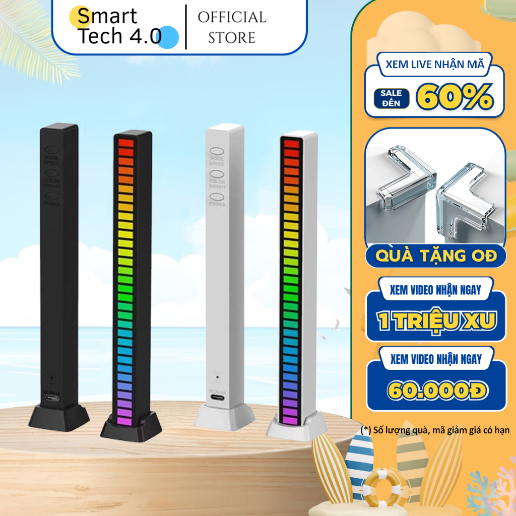 Thanh Đèn Led Cảm Ứng Âm Thanh Đèn Quay Tiktok Triệu View Nháy Theo Nhạc - Đèn Led Cảm Biến ÂM Thanh, Cảm Ứng Âm Thanh Bar-Light, Điều Khiển Bằng App, Trang Trí Trên Máy Tính, Ô Tô, Đèn Sống Ảo Sunset Chất Liệu Aluminum