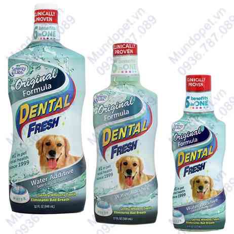 Chai dung dịch 500ml cho chó Dental Fresh giúp cho chó có hơi thở thơm tho