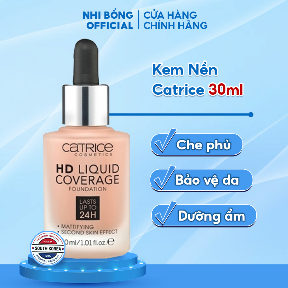 Kem Nền che khuyết điểm Catrice HD Liquid Coverage Foundation Lasts Up To 24h Đức 30ml giúp da trắng sáng mềm mịn