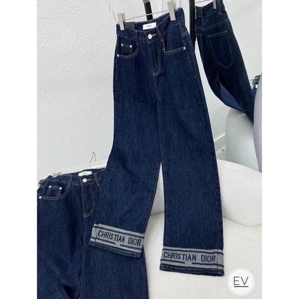 Quần jeans nữ dior suông trơn dài lưng cao vải Denim quần jean nữ trắng ống suông rộng cao cấp lưng cao
