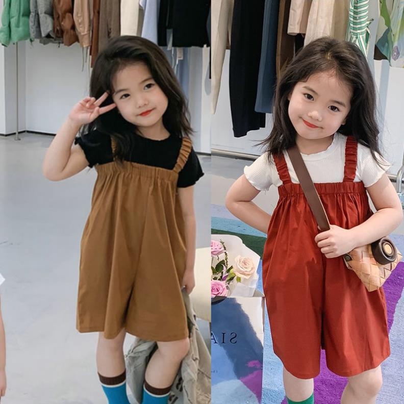 BY10 Size 90-130 9-27kg Sét yếm bé gái Áo thun + yếm vải thô Hàn Quốc Quần
