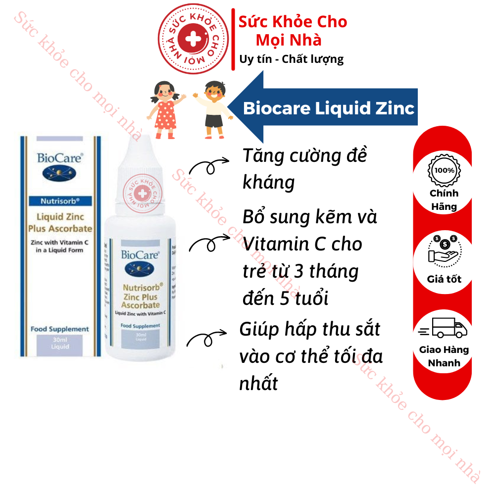 Kẽm nhỏ giọt biocare liquid zinc plus ascorbate.bổ sung kẽm cho bé.chai 30ml.xuất xứ anh