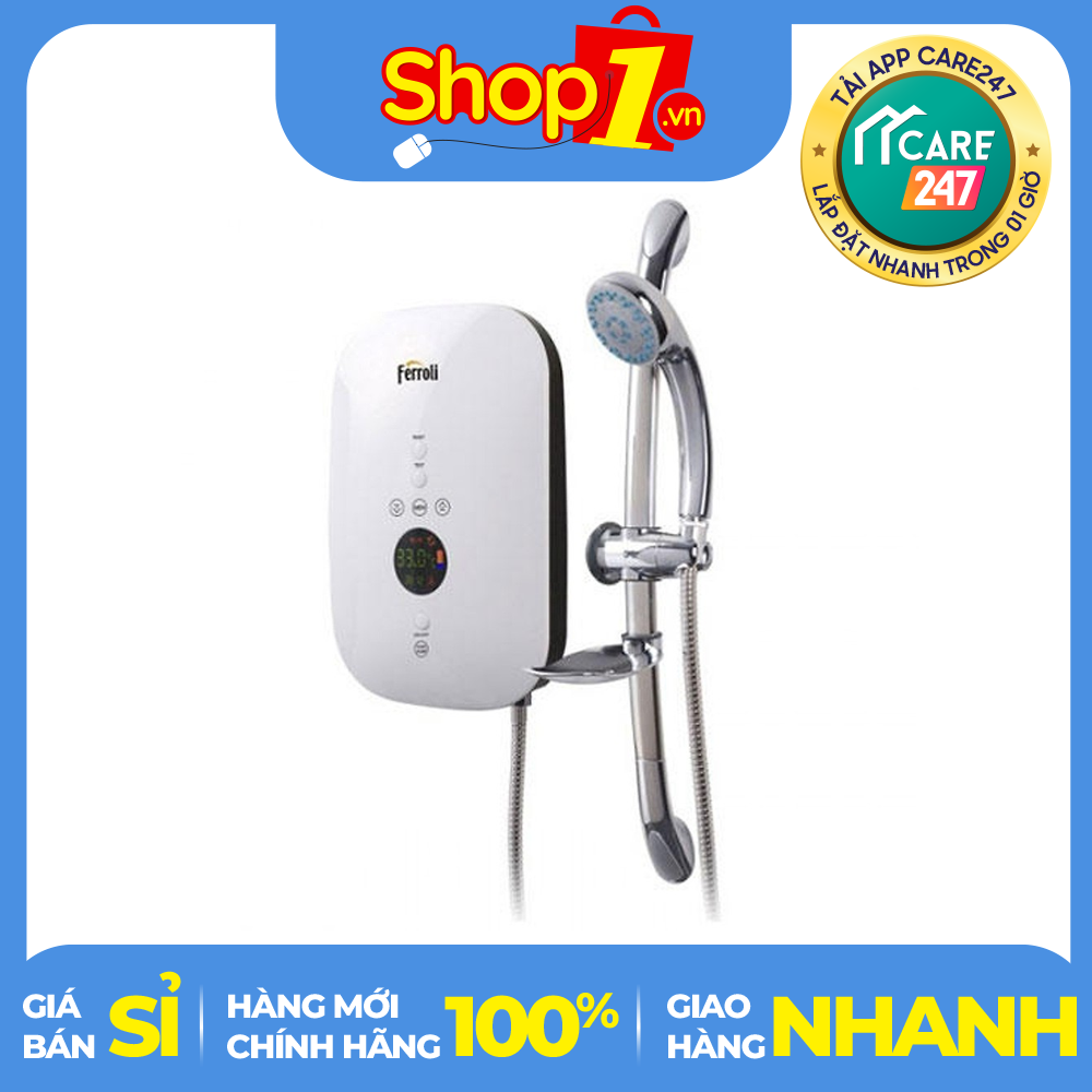 Máy nước nóng ferroli divo sdp 4.5 kw -công suất làm nóng: 4500w nhiệt độ tối đa: 55 độ c cầu dao chống rò điện elcb